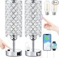 Hong-in Crystal Lamp Touch Control Set of 2, Sliver Crystal Table Lamps with USB C+A Ports & AC Outlet, 3-Way Dimmable Nightstand Touch Lamp, Modern Bedside Table Lamp for Bedroom(Bulbs Included)