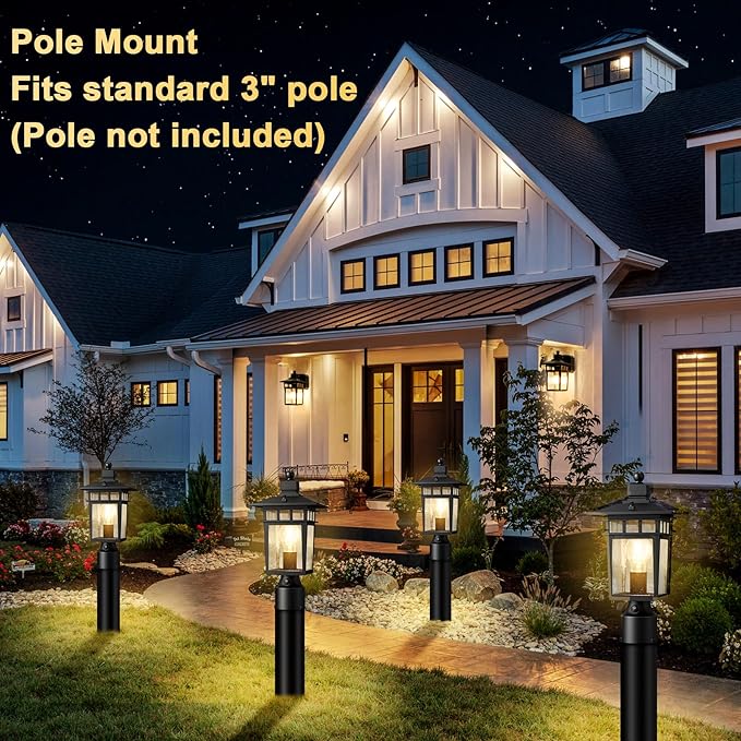 Dusk to Dawn Outdoor Post Lights,Black Waterproof Lamp Post Light Fixture, Aluminum Lamp Posts Outdoor Lighting Pole Lantern for Outside Yard Patio Pathway Garden Deck, Hard Wired,1-Pack