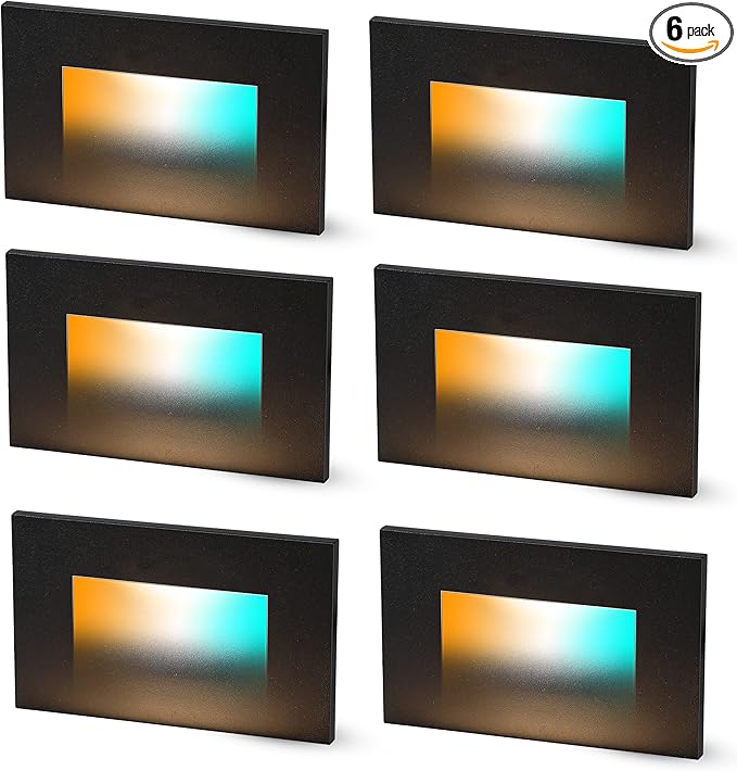CLOUDY BAY 120V 5CCT Dimmable LED Indoor Outdoor Step Light,2700K/3000K/3500K/4000K/5000K,Stair Light,Black,Pack of 6