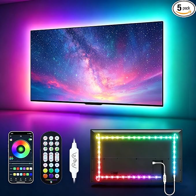 MATICOD LED Lights for TV Led Backlight, 9.84ft RGB Led Strip Lights for TV Lights Behind, USB Led Light Strip for 32-43in TV, Bluetooth APP Control Music Sync Strip Lighting for Christmas Decorations