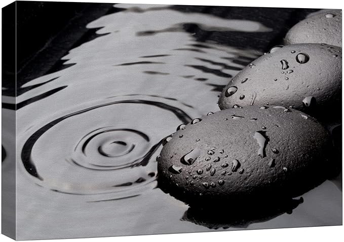 wall26 Canvas Print Wall Art Black Rocks with Ripples in The Water Floral Nature Photography Realism Bohemian Scenic Relax Cool for Living Room, Bedroom, Office - 16"x24"