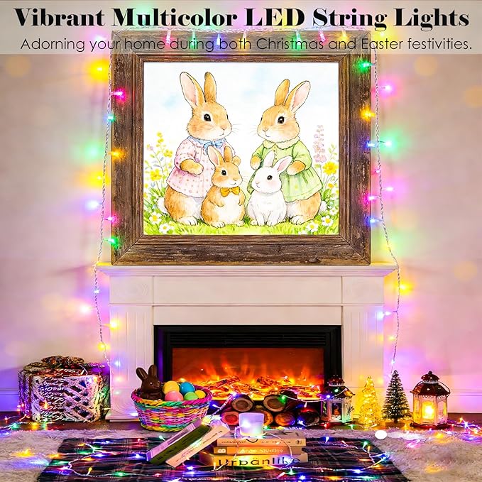 Pastel Easter String Lights, Multicolor Plug in Christmas Lights with 33ft Clear Wire 100 LEDs & 8 Modes for Christmas Tree, Bedroom, Patio and Parties Indoor Outdoor Hanging Decor (Colored)