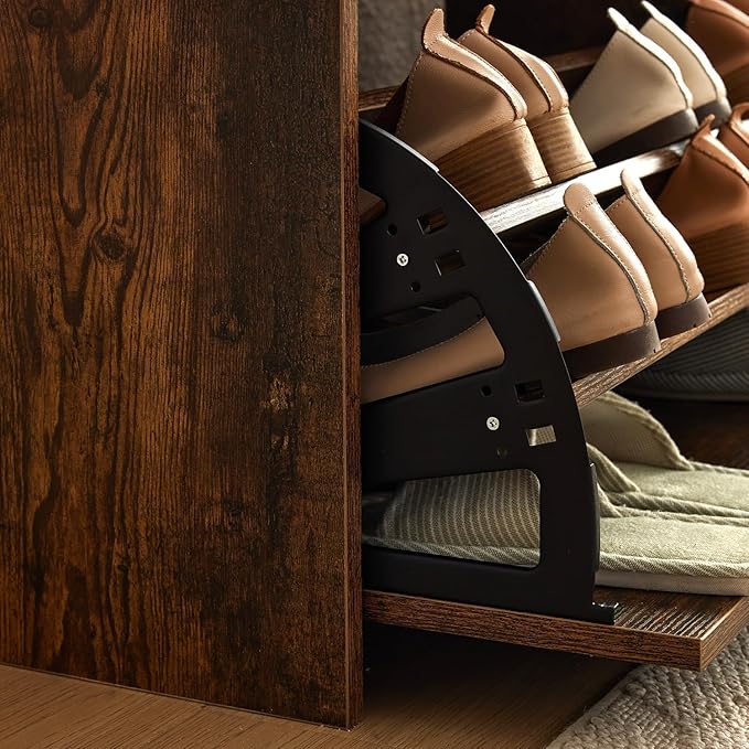 Shoe Storage Bench with a Flip Drawer, Entryway Bench with Removable Cushion, Hallway & Mudroom Organizer with Seat, Front Door Shoe Rack Cabinet, Brown
