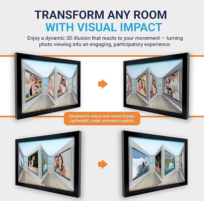 3D Picture Frame with Reverse Perspective Illusion – Premium Wall-Mount Display for 12x18 Photos – Modern Matte Black Gallery Décor And Interactive Motion Effect for Home or Office