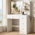 Makeup Vanity Desk with Mirror and Lights, 37" White Vanity Desk with Power Outlet & USB, 3 Modes Dimmable LED Mirror with 4 Drawers, Modern Vanity Table for Bedroom