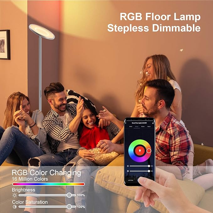 LEPOWER Floor Lamp, Bright Floor Lamp with 16 Million Color Choices, Touch Control&Compatible with Alexa, Goolge Home, Smart Control Dimmable Standing Lamp for Living Room, Bedroom, Office