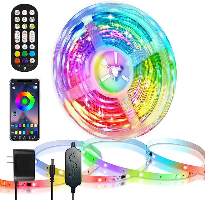 HOUHUI LED Strip Lights with Smart IC, 32.8Ft RGB IC LED Lights for Bedroom, App Control Color Changing Strip Light with Remote Music Sync for Home Game Room Kitchen Party Bar Indoor Lighting Decor