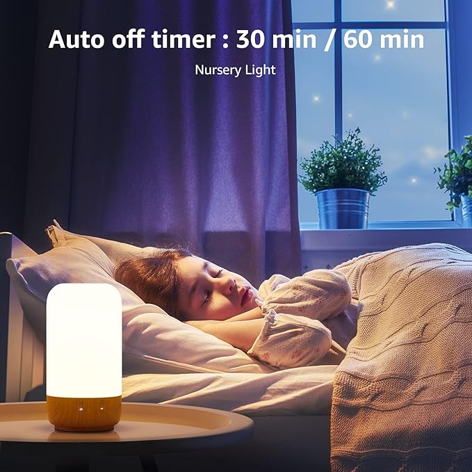 Lepro Table Lamp, LED Touch Lamp for Bedroom, Dimmable Bedside Night Light with Auto-off Timer, 350lm Tunable Soft Warm White, Daylight Cool White, RGB Color Changing Mood Lighting, Wood Grain
