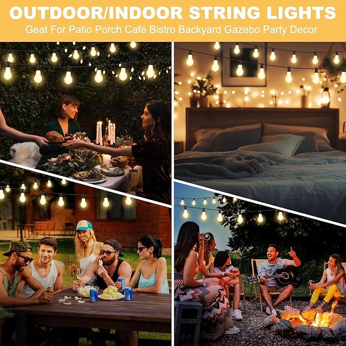 26FT Outdoor String Lights Waterproof with 17+2 Bulbs (1.5FT Bulbs Spacing), Remote & Dimmer, Commercial Patio String Lights with 3 Mode Light & Timing, 50PC Mounting Ties for Outside