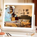 HNV 16.3" Lighted Makeup Mirror with Sleek LED Strip, 360° Rotation Vanity Mirror with Lights, 3 Color Dimmable, 10X Magnification, Smart Touch Control (White)