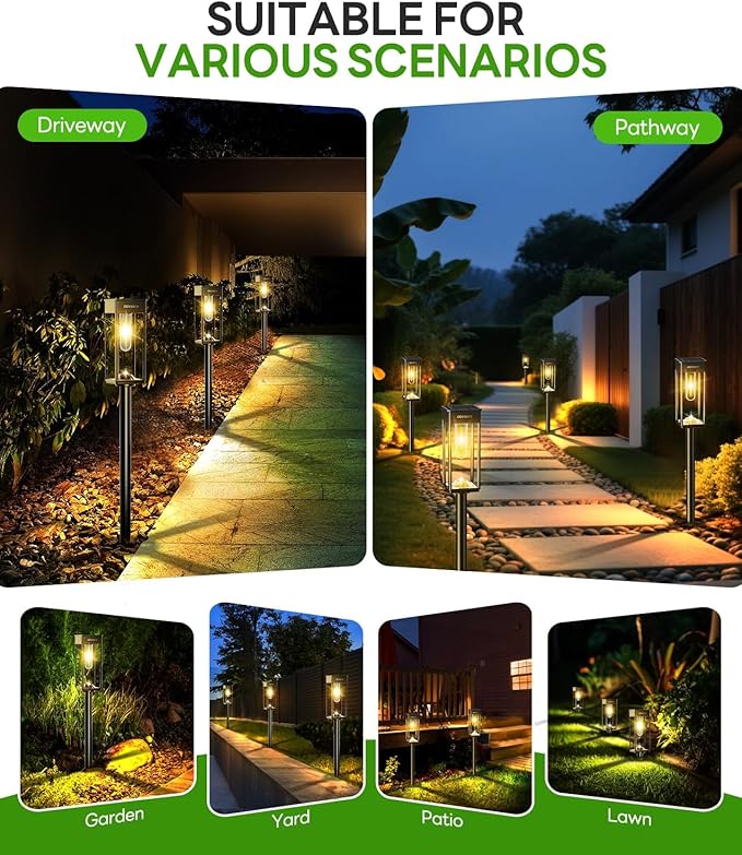 Solar Pathway Lights Outdoor IP65 Waterproof, 6 Pack 3000K LED Auto On/Off Walkway Landscape Light for Yard Lawn Garden Patio Driveway Outside Decor, Warm White