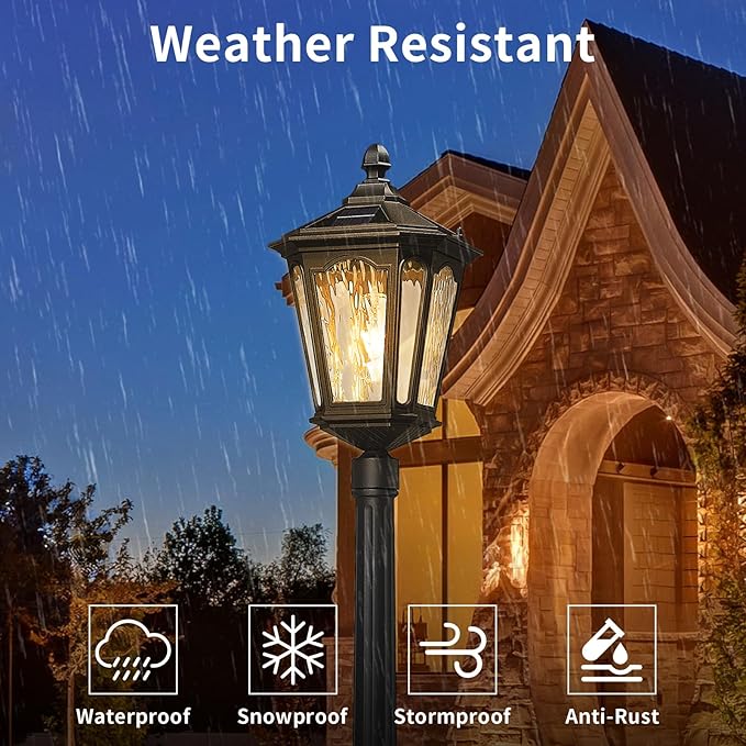 82 Inch Solar Post Street Lamp Light with Remote Control, Dusk to Dawn Waterproof LED Pole Light Exterior, Outside Pillar Lighting with Water Ripple Glass for Lawn Pathway Garden Porch Yard Patio