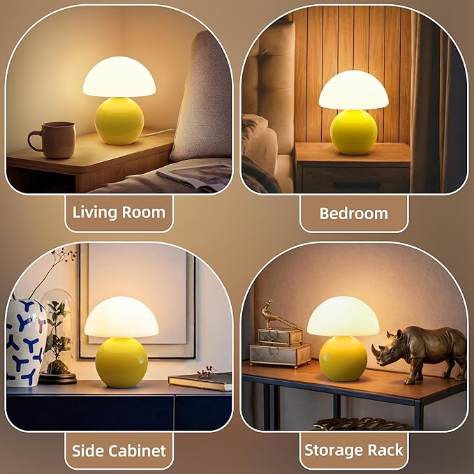 Mushroom Lamp Desk Lamp for Bedroom,Table Bedside Small Lamps for Living Room,Mushroom Decor Cute Mini Modern Mid Century Lamps for Night Stands,Aesthetic Home Living Room Decor(Yellow)