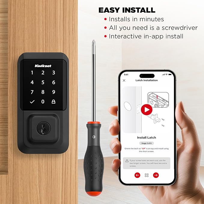 Kwikset Halo Wi-Fi Smart Lock, Keyless Entry Front Door Touchscreen Deadbolt, Matte Black Finish, Grade AAA Certified, UL Listed, Easy Install No Hub, App Control
