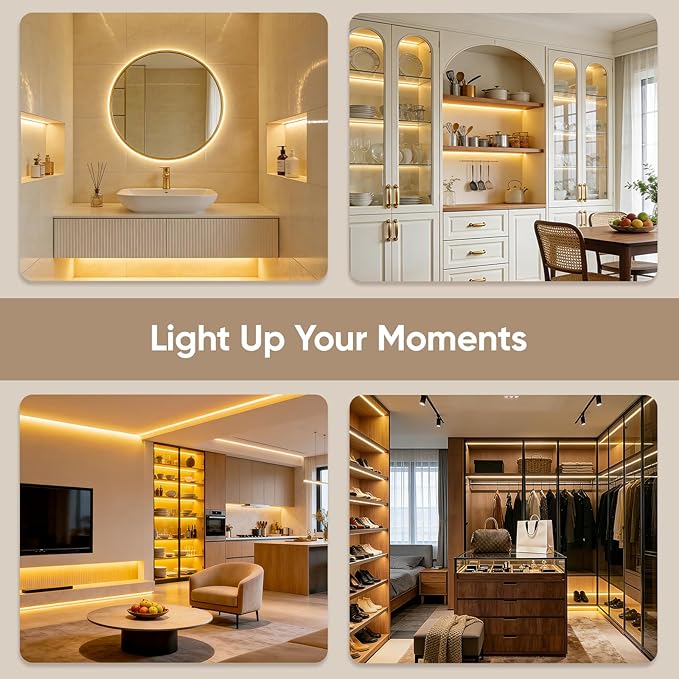 V4light Smart COB LED Strip Lights 16.4ft 24V, Tunable White 2700K–6500K Dot-Free Lighting, Alexa & Google Voice Control, App & Remote, CRI90+ Under Cabinet Lighting for Kitchen & Closet