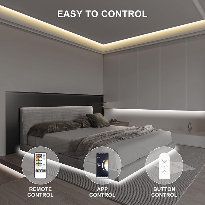 6.56ft Smart COB LED Strip Light, Tunable White 2700K-6500K Dimmable Bright WiFi Led COB Light Strip Compatible with Alexa and Google, White CCT COB Led Light for Kitchen Cabinet, Room