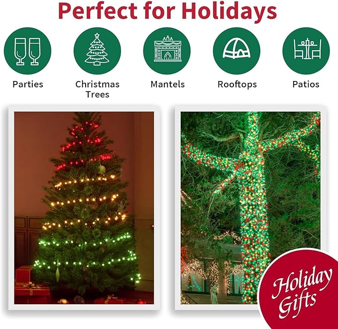 165 FT 500LED Red Green Warm String Lights Indoor Outdoor, Connectable Christmas Tree Lights Waterproof 16 Modes with Timer, Fairy Twinkle Light Plug in for Bedroom Wedding Party Xmas Decorations
