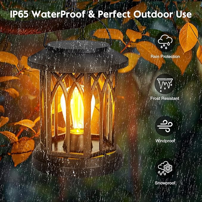 Hanging Solar Lanterns Outdoor Waterproof, 4 Pack Outdoor Lantern Decorative, Hanging Solar Lights for Outside Table Yard Porch Balcony Desk Patio Decor