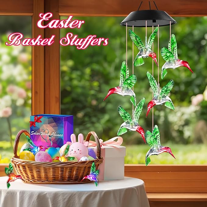 Mom Grandma Nana Wife Sister Gifts for Mothers Day, Easter Mother Birthday Gardening Hummingbird Gifts for Women, Winzwon Wind Chimes Solar Lights Outdoor Decor for Garden Patio Yard Porch