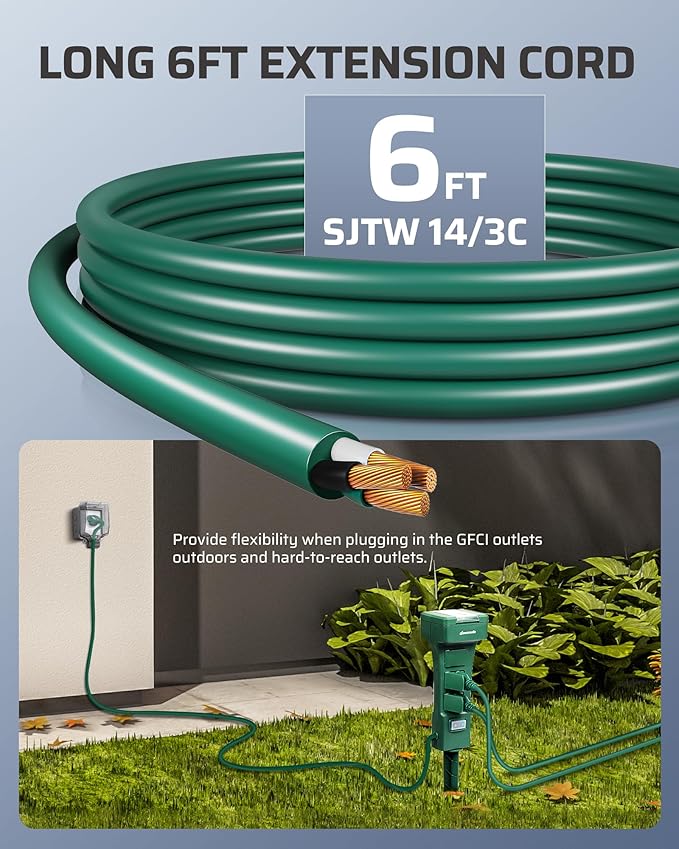 DEWENWILS Outdoor Power Stake Timer Waterproof, 100FT Range Remote Control Outlet Timer, 6 Grounded Outlets 6FT Cord, Photocell Dusk to Dawn, for Lights, Garden, 1875W/15A UL Listed