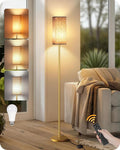 64.2” Dimmable Floor Lamp for Living Room with Remote and Foot Switch, Corner Floor Lamp for Bedroom, Includes 10W A19 Bulb, Modern Standing Tall Lamp, ETL Listed, Beige and Gold DE17LD05