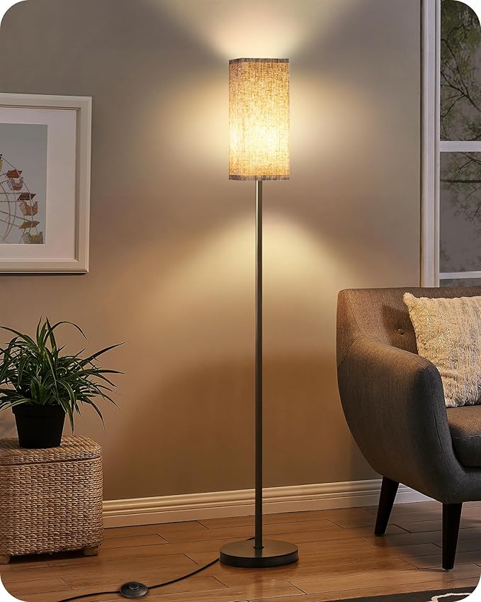 64.2” Dimmable Floor Lamp for Living Room with Remote and Foot Switch, Corner Floor Lamp for Bedroom, Includes 10W A19 Bulb, Modern Standing Tall Lamp, ETL Listed Beige and Black E17LD05