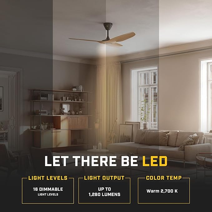 Big Ass Fans – Haiku L, Smart Ceiling Fan – Energy Efficient Cooling for Home, Bedroom, Office, Living Space, and More – 16 Lighting Settings with 7 Speed Settings – 52” - Caramel/Black