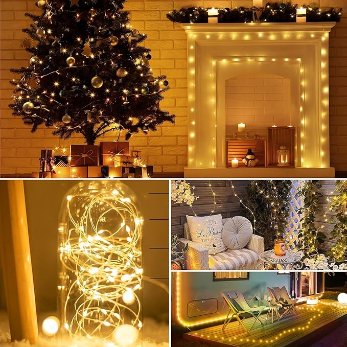 50LED Fairy Lights USB & Battery Powered, 16FT Warm White Fairy String Lights with 8 Modes & Timer, Cuttable Copper Wire Waterproof Twinkle Light Indoor Outdoor for Bedroom Wedding Christmas Decor