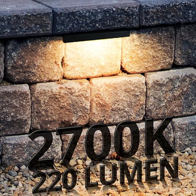 GKOLED 6.8 Inches LED Hardscape Lights, Low Voltage Retaining Wall Light Waterproof, 12V AC/DC Landscape Lighting, 1.5W 2700K, Classic Step Lights Outdoor, Die-cast Aluminum Housing (Pack of 3)
