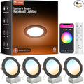 Lumary Smart Recessed Lighting 6 Inch, Color Changing LED Recessed Lights with J-Box 13W 1000LM, Dimmable Canless Wafer Downlight, Work with Alexa/Google Assistant, ETL Listed, 6Inch 4 Pack, Black