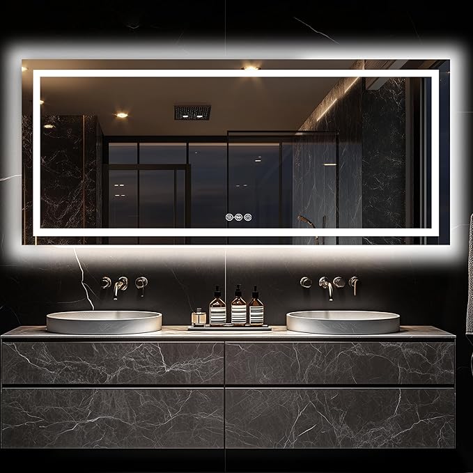 Antok 32"x 72" LED Bathroom Mirror with Lights, Anti-Fog, Dimmable, Lighted Vanity Mirror with Tempered Glass, Memory Function, 11 Light Modes, Safe Use, Horizontal, Vertical, Wall Mount