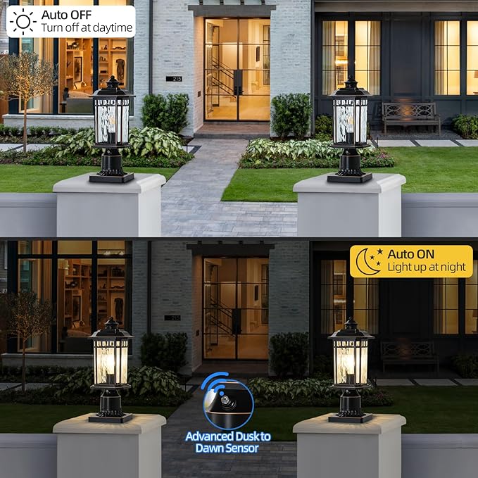 DASTOR 2 Pack Dusk to Dawn Outdoor Post Lights, Outdoor Lamp Post Light with Pier Mount Base, Waterproof Aluminum Post Outdoor Lighting for Garden Patio Pathway