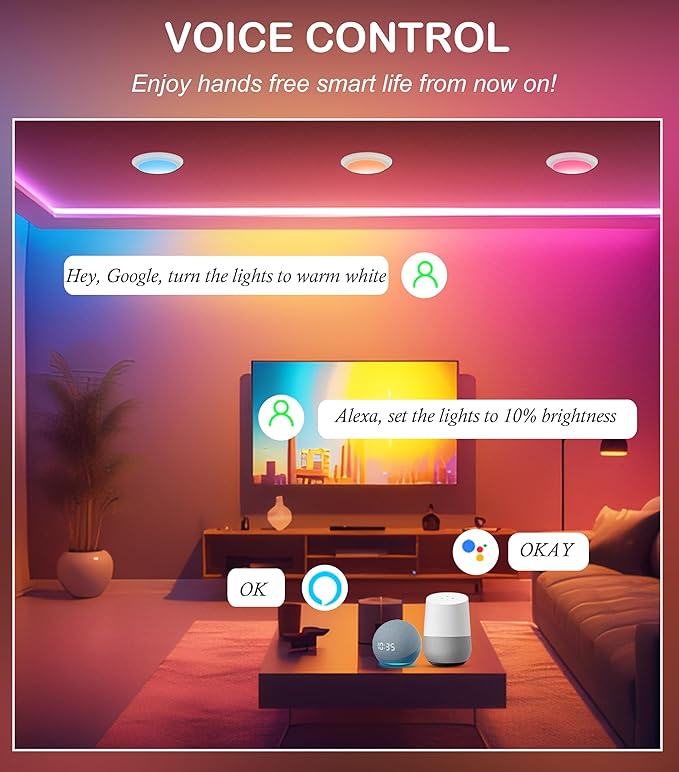 CLOUDY BAY [4 Pack] Smart LED Flush Mount Lights,5/6 Inch Surface Mount Ceiling Lights with Remote Control,Smart WiFi Recessed Can Lights,Color Changing Retrofit,Work with Alexa/Google Assistant