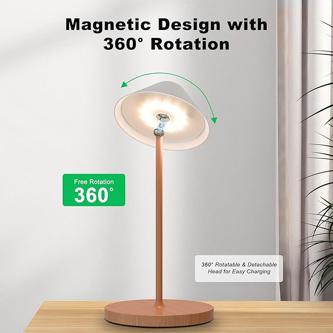 Rechargeable Floor Lamp for Indoor/Outdoor, Cordless Tall Standing Lamp with 3 Color Temps & Dimmable, IP43 Waterproof, Adjustable Height 16-59 Inch, LED Floor Lamp for Living Room, Patio(Wood Grain)