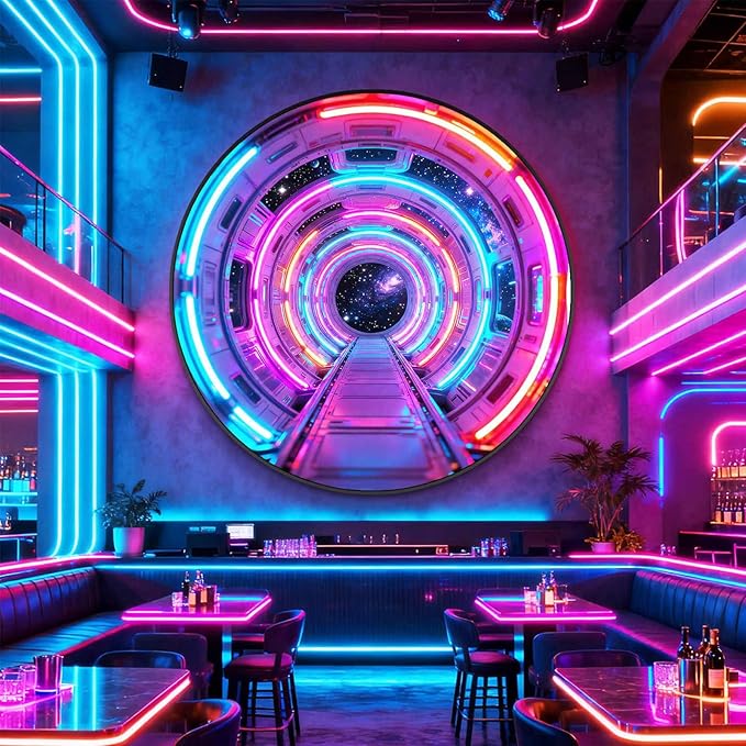 DAJIAYIQI LED Light Decor Wall Art, 3D Wall Sculpture Decoration with Aluminum Frame, Full-screen LED Illuminated Panel, Technological Glowing Wall Art for Bars Hotels E-sports Room(A,50cm)