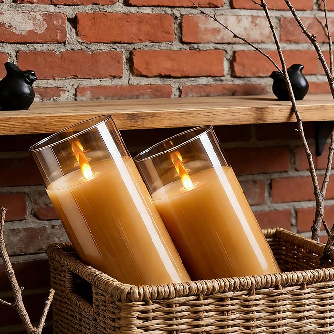2 - Pack 6" Golden Rechargeable Flameless Pillar Candles with Remote & Timers，USB-Rechargeable Realistic Flickering Candles Real Wax - Ideal for Wedding & Festival Home Decoration