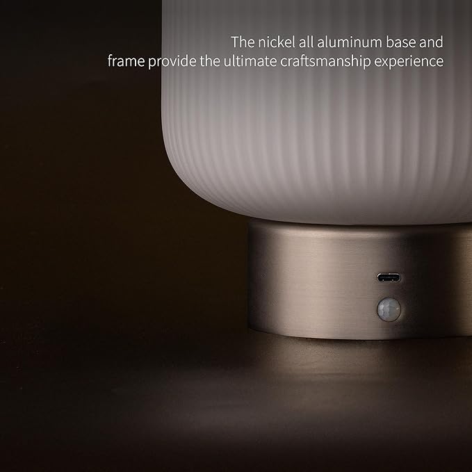 Aisilan Opal Glass Cordless Table Lamp, Touch Control & Motion Sensor, Stepless Dimmable Rechargeable Bedside Lamp for Bedroom & Living Room Decor