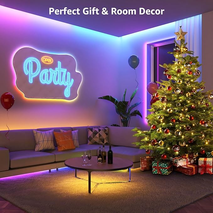 Lepro LED Strip Lights, 50ft Music Sync MagicColor Light Strip with Remote, Valentines Gifts for Men & Women, 5050 RGB Lights for Bedroom, Home, Gaming Room, Party, Wall,Valentines Day Decor