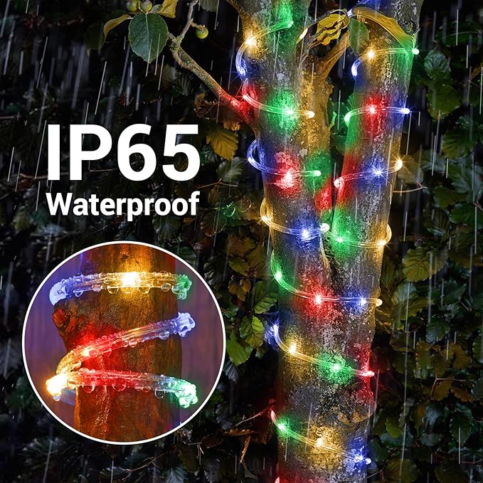 Solar Rope Lights, 2 Packs Total 132ft 400LED Solar String Lights, 8 Modes Waterproof Solar Powered Outdoor Light, Flexible Clear Tube Light for Garden Backyard Patio Deck Pool Tree Decor - Multicolor