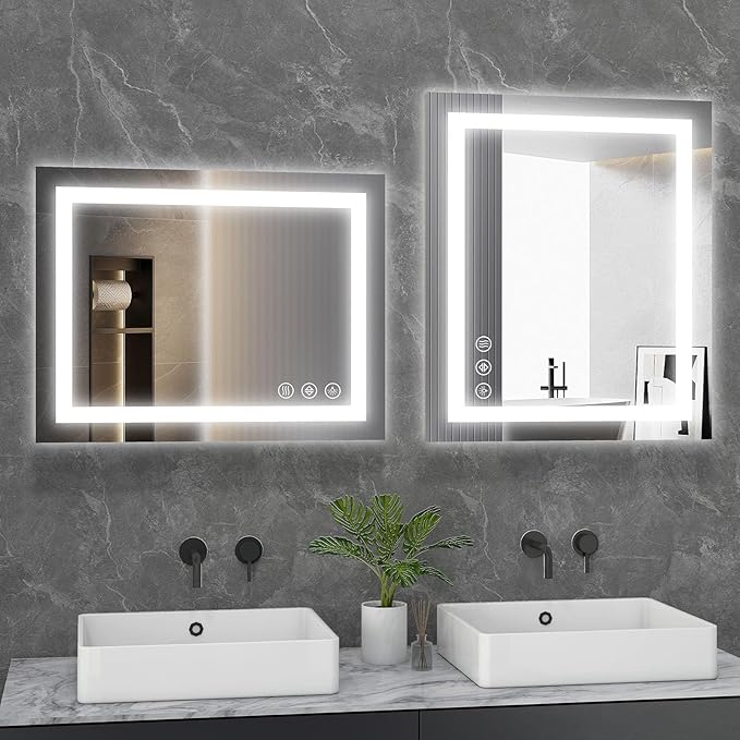 Sweetcrispy 24"x36" Smart Anti-Fog LED Bathroom Mirror with Lights and Front Light & Backlit, 3 Color Temperatures, Dimmable, Memory Function, Rectangle Modern Vanity Mirror