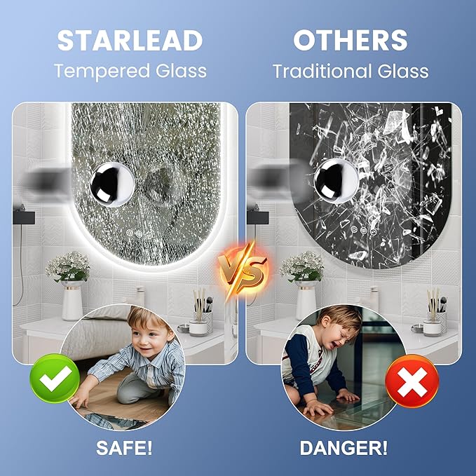 STARLEAD 36"x20" Oval LED Bathroom Mirror with Bluetooth Speaker, Dimmable Lighting, 3 Color Modes, Anti-Fog, Touch Control Wall Mounted Vanity Mirror