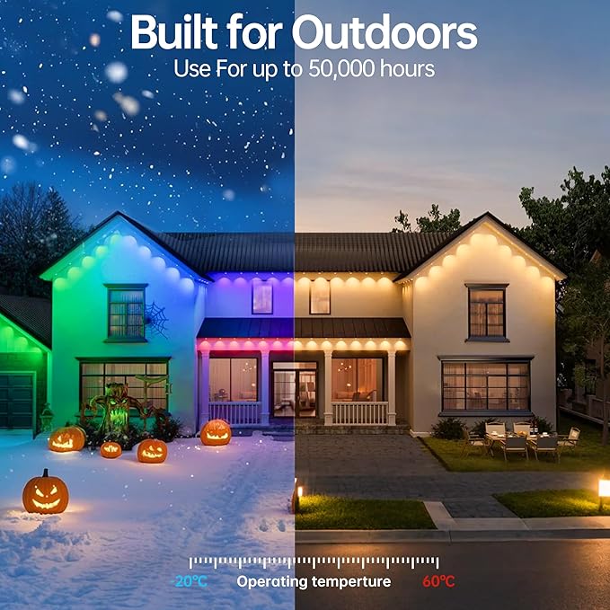 Permanent Outdoor Lights 150ft RGB+IC Outdoor String Lights App Control IP67 Waterproof,100 Scene Modes Home for Christmas,Halloween,Holiday, Daily,Birthday Decor