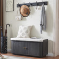 Hall Tree with Bench and Shoe Storage, Entryway Bench with Sliding Door Cabinet, Removable Padded, Metal Wall Hooks and Adjustable Storage Compartments, for Entry, Hallway, Living Room, Dark Grey