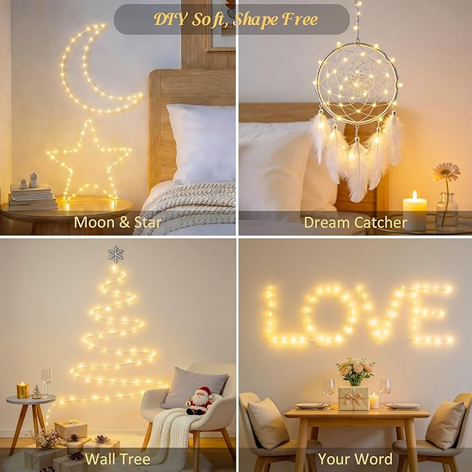 JMEXSUSS USB Fairy Lights for Bedroom, 33ft 100 LED Twinkle Lights Plug in with Remote, Indoor String Light for Dorm Girl's Room Tent DIY Birthday Gift Party Decor, Silver Wire, Warm White,Timer