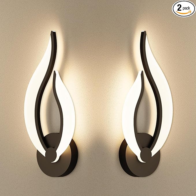 Hard-Wired 2-Pack Modern Indoor Wall Sconce 10W LED Black Dimmable Wall Sconce Set of 2 for Living Room Bedroom Hallway (Warm White Light, 3000K)