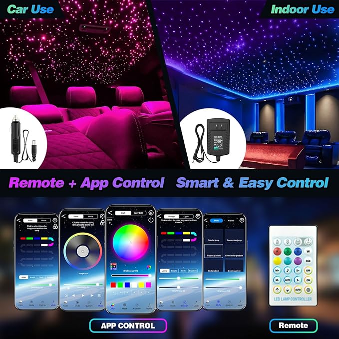 VASTFIRE Starlight Headliner Kit - 800pcs 0.02in 9.8ft Fiber Optic Star Lights for Car with 16W RGBW, Twinkle & Music Sync, APP/Remote Control for Car Roof/Bedroom Ceiling