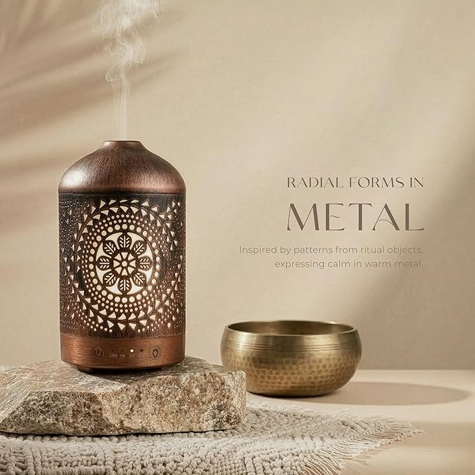 Earnest Living Essential Oil Diffuser Metal Diffuser 100 ml Timers Night Lights and Auto Off Function Home Office Humidifier Aromatherapy Boho Decor Gift