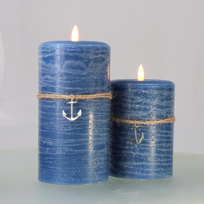 LumiPur Signature Coastal Collection Natural Glow Flickering Flameless LED Wax Pillar Candle (3.5" x 7", Steel Blue)