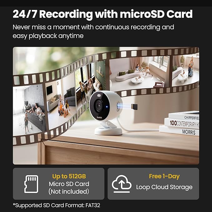 2K Security Camera Indoor/Outdoor, Pet Camera, Baby Monitor, Magnetic Mount, AI Detection, Color Night Vision, SD & Cloud Storage, Compatible with Alexa, 10FT Extra-Long Cable