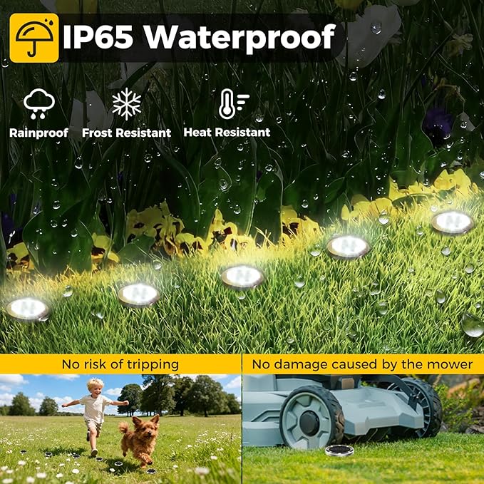 10 Pack Solar Ground Lights Outdoor, 8 LED Mini Flat Solar Disk Lights, IP65 Waterproof Anti-Rust Disc Light, Landscape Lighting for Garden Pathway Yard Walkway Driveway Lawn,Cool White